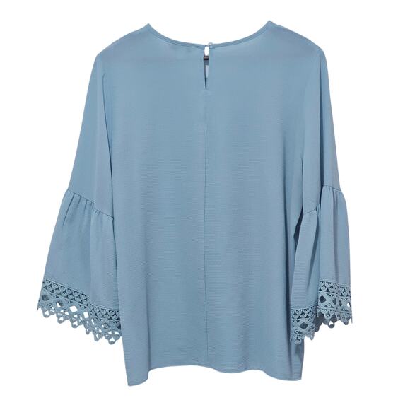 Counterparts Top Size L Pale Blue with Embroidered Trimmed Bell Sleeves - Picture 5 of 8
